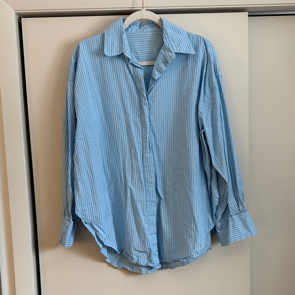Daily Drills Light Blue Striped Button Down Shirt